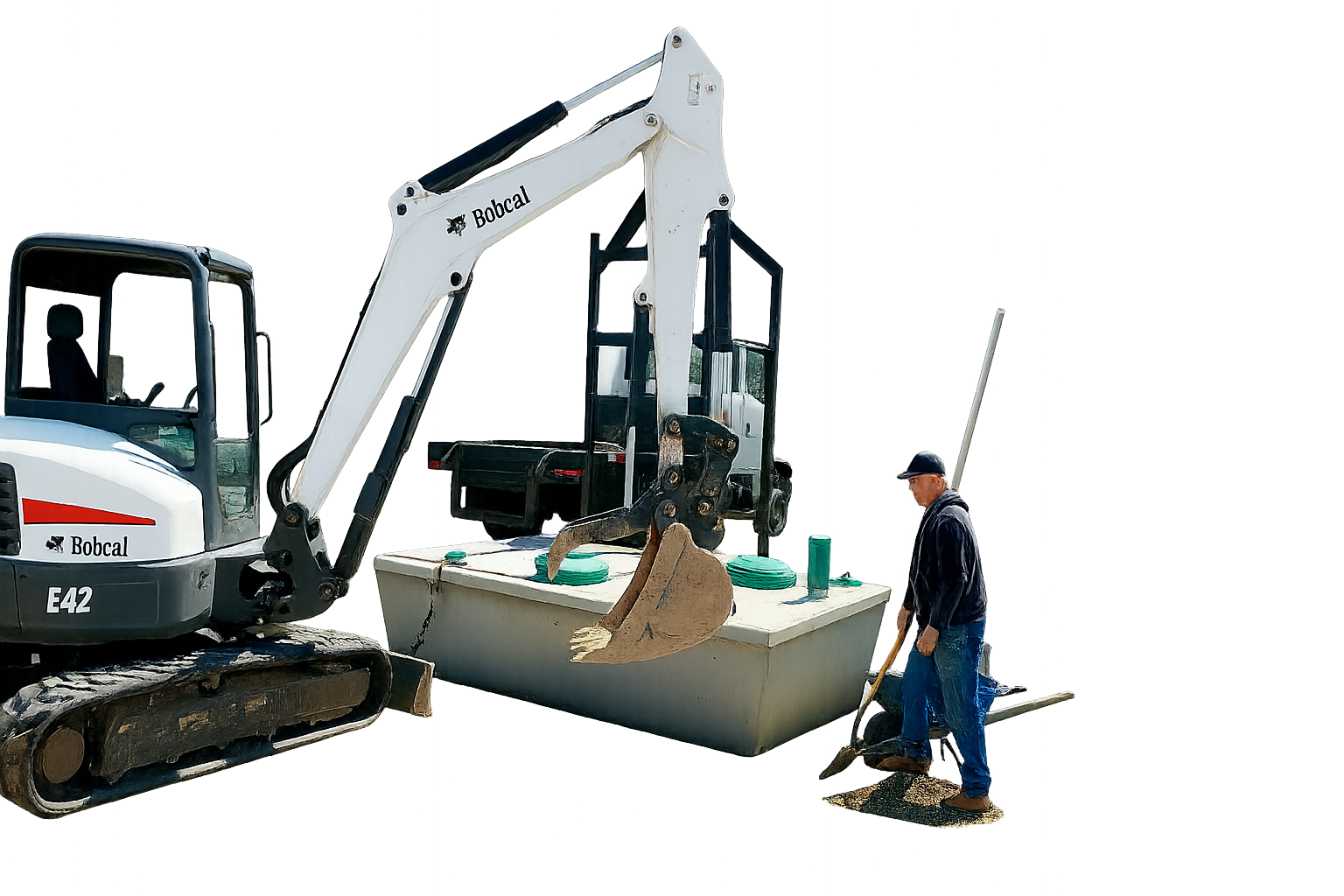 Bobcat equipment at septic system installation in Victoria, Texas